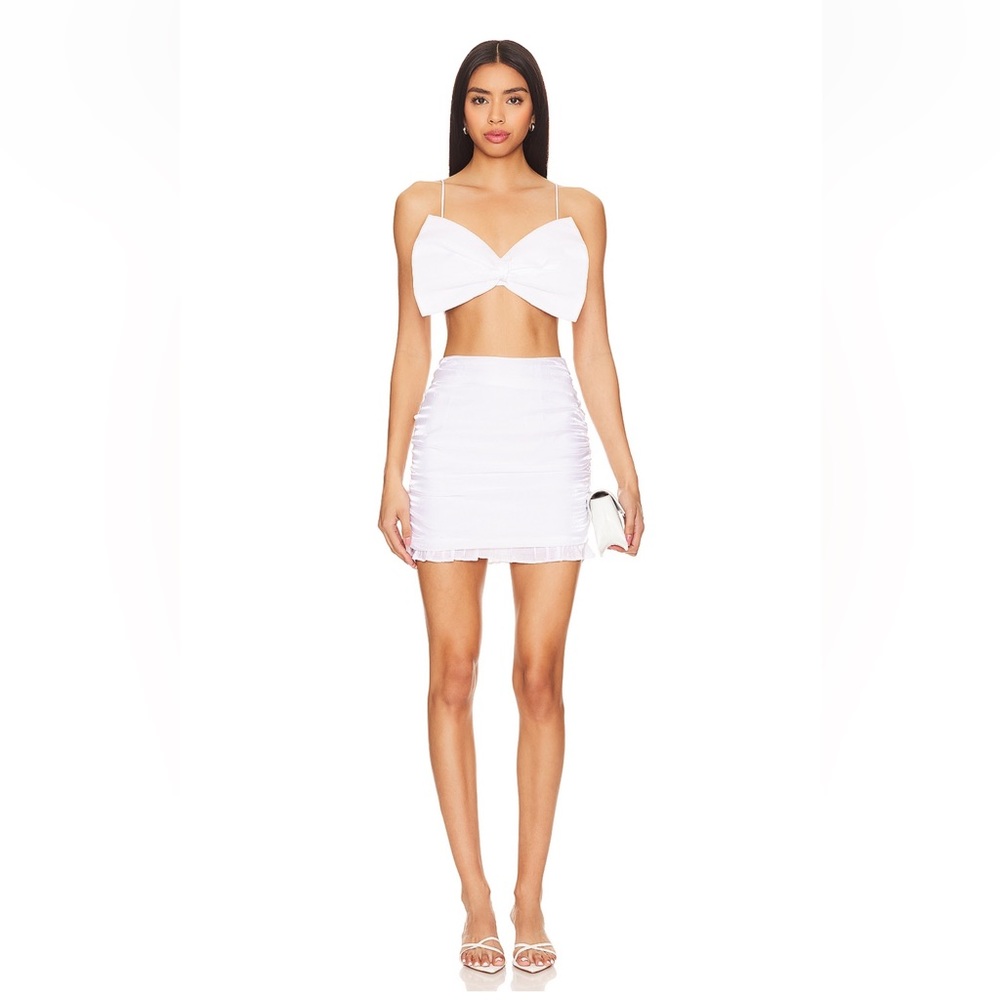 More to Come (Revolve) Christina Bow Skirt Set XXS- White Shimmer